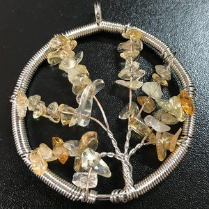 2 1/8" Natural Citrine Gemstone Tree Of Life Wire Wrap Pendant
